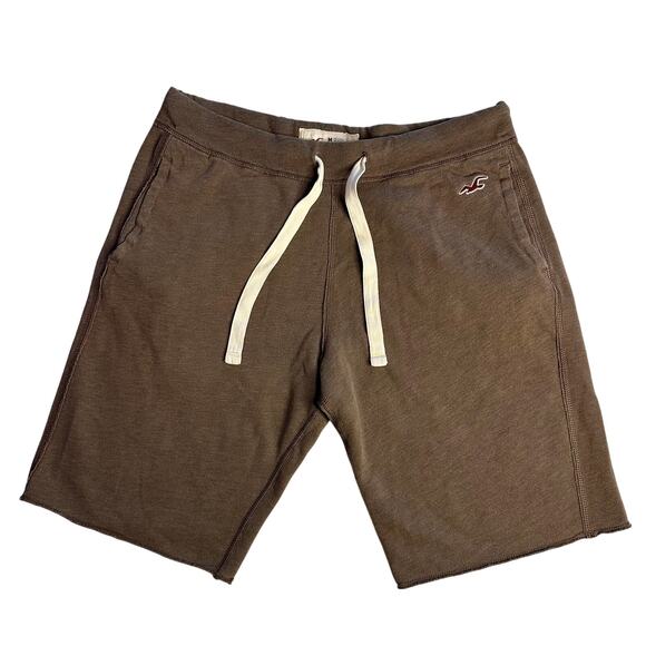 Md Men’s Y2k VTG Hollister Brown Sweat Shorts Logo Drawstring Casual Athleisure - Picture 1 of 4